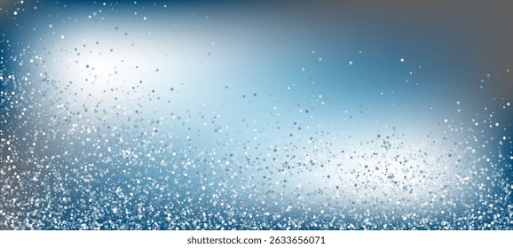 Silver dots confetti magic powder explosion. Luxury silver confetti smoke over grayish blue background. Vector party sparke snow dots smoke texture, magic powder explosion. Summer party background