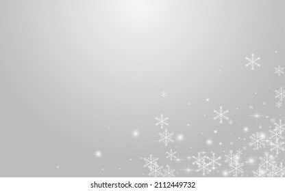 Silver Dots Vector Grey Background. Overlay Subtle Snowfall Wallpaper. Glitter Snowflake Illustration. Festive Snowstorm Texture.