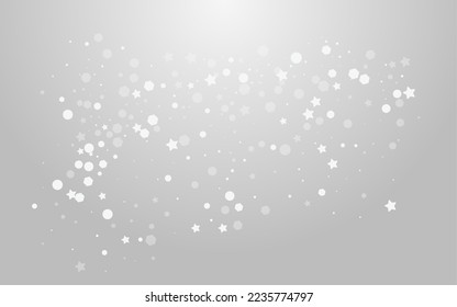 Silver Dots Vector Grey Background. White Subtle Snowstorm Banner. Glow Stars Invitation. Festive Snowflake Postcard.