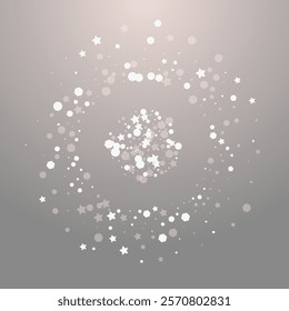 Silver Dots Vector Grey Background. Overlay Chrismas Snowfall Illustration. Winter Stars Backdrop. Christmas Flake Banner.