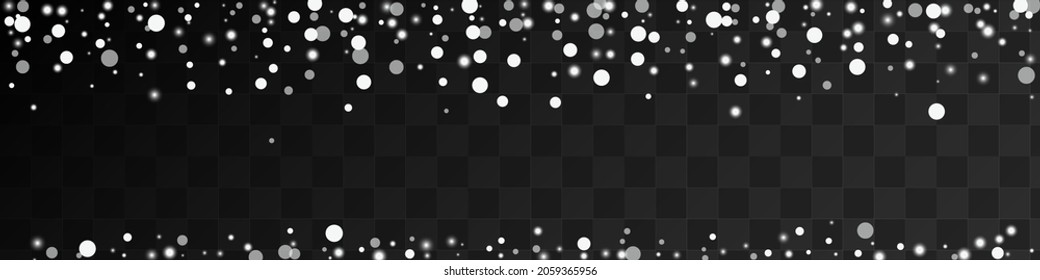 Silver Dots Vector Panoramic Transparent Background. White Winter Confetti Banner. Minimal Snowfall Texture. Chrismas Snow Pattern.