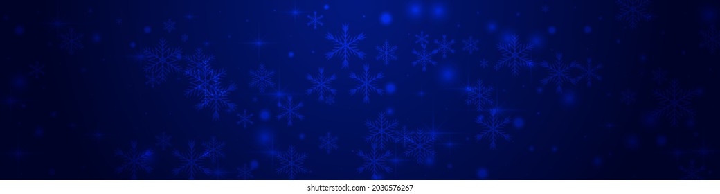 Silver Dots Vector Pnoramic Blue Background. Shiny Magic Stars Invitation. Minimal Snowfall Banner. Winter Snow Wallpaper.