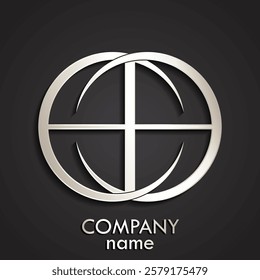 silver double circle linear geometric logo design