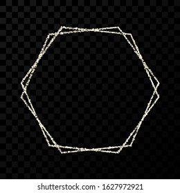Silver double hexagon frame. Modern shiny frame with light effects isolated on dark transparent background. Vector illustration.
