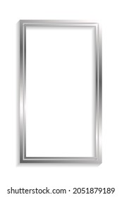 Silver double rectangle frame with shadows and highlights isolated on a white background.