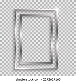 Silver double rectangle frame with shadows and highlights isolated on a transparent background.