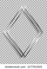 Silver double rhombus frame with shadows and highlights isolated on a transparent background.