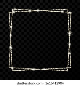 Silver double square frame. Modern shiny frame with light effects isolated on dark transparent background. Vector illustration.