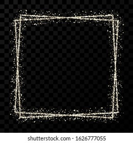 Silver double square frame. Modern shiny frame with light effects isolated on dark transparent background. Vector illustration.