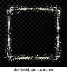 Silver double square frame. Modern shiny frame with light effects isolated on dark transparent background. Vector illustration.