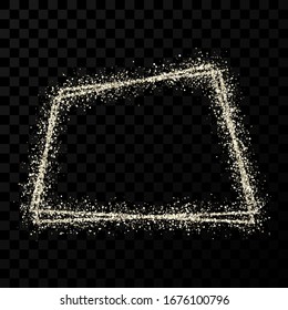 Silber-Doppeltrapezrahmen. Moderner glänzender Rahmen mit hellen Effekten einzeln auf dunkeltransparentem Hintergrund. Vektorillustration.