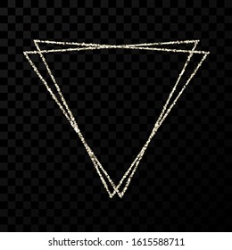 Silver double triangle frame. Modern shiny frame with light effects isolated on dark transparent background. Vector illustration.