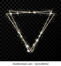 Silver double triangle frame. Modern shiny frame with light effects isolated on dark transparent background. Vector illustration.