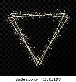 Silver double triangle frame. Modern shiny frame with light effects isolated on dark transparent background. Vector illustration.