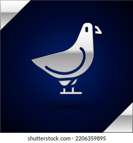 Silver Dove icon isolated on dark blue background.  Vector