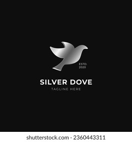 silver dove logo design isolated on the black background.