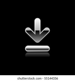 Silver download sign web 2.0 button. Metal shape with color reflection on black background