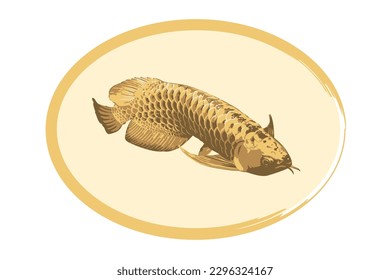 Silver dragonfish or freshwater fish, also known as arowana fish, is a type of freshwater fish, logo, flat style. Vector