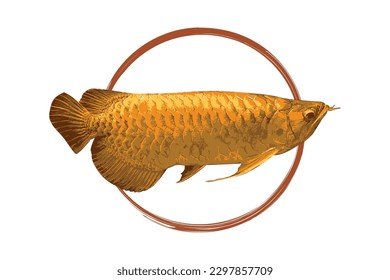 Silver dragonfish or freshwater fish, also known as arowana fish, is a type of freshwater fish, logo, flat style. Vector