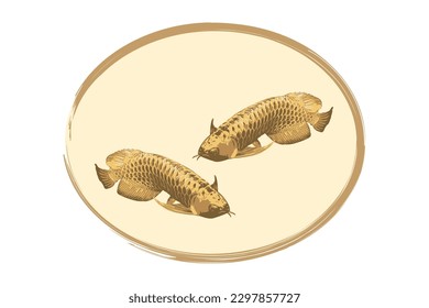 Silver dragonfish or freshwater fish, also known as arowana fish, is a type of freshwater fish, logo, flat style. Vector