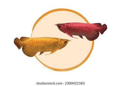 Silver dragonfish or freshwater fish, also known as arowana fish, is a type of freshwater fish, logo, flat style. Vector