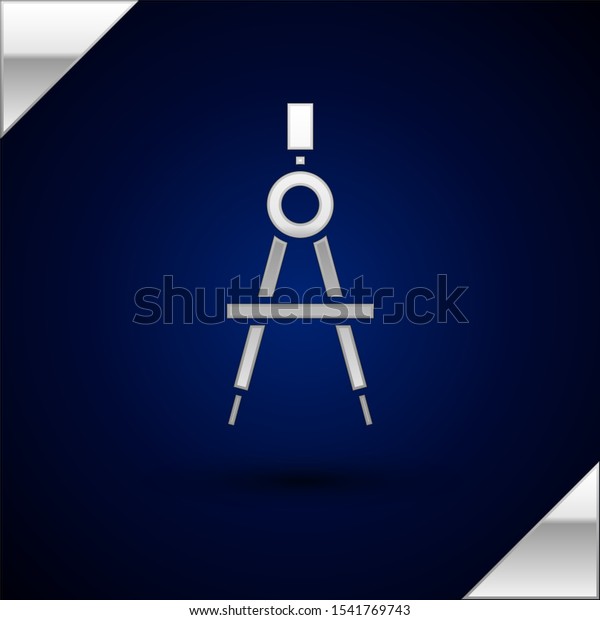 Silver Drawing compass icon isolated on dark\
blue background. Compasses sign. Drawing and educational tools.\
Geometric instrument.  Vector\
Illustration