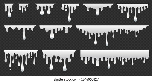 Silver dripping paint, melting chrome metal or drip of gray oil. Set of abstract liquid stain elements. Flat vector illustration of splash ink flows