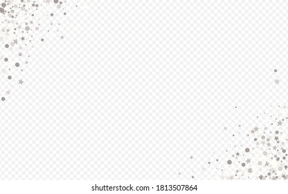 Silver Dust Abstract Transparent Background. Bridal Rain Banner. White Confetti Rich Invitation. Sparkle Christmas Pattern.