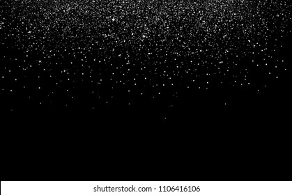 Silver dust confetti scatter spots with stars falling celebration decoration holiday party concept on black space abstract background vector illustration
