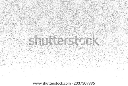 Silver dust. Falling glitter texture. Greeting card template. Shiny confetti design. Magic powder background. Festive border for poster, banner or invitation. Vector illustration.