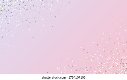 Silver Dust Shiny Pink Background. Holiday Rain Banner. White Splash Effect Invitation. Round Transparent Pattern.