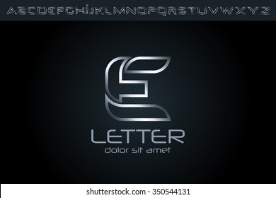 Silver E Letter Logo, alphabet logo design.