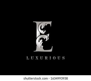 Silver E Luxury Logo Icon, E Wave Letter Logo Design.