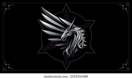 silver eagle head with wings. vector illustration