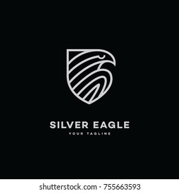 Silver eagle logo template design in outline style. Vector illustration.