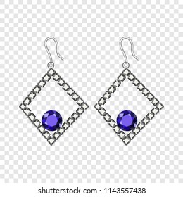 Silver earrings mockup. Realistic illustration of silver earrings vector mockup for on transparent background