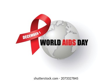 A silver Earth globe with a red ribbon symbol and December 1 text, raising HIV awareness.