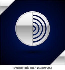 Silver Earth structure icon isolated on dark blue background. Geophysics concept with earth core and section layers earth.  Vector Illustration