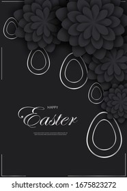 Silver easter egg with holiday greeting - Vector illustration. Happy easter greeting card. Silver paper cut flowers with Silver frames, holiday background. Vector Silver easter illustration. Vertical