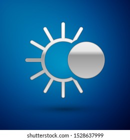 Silver Eclipse of the sun icon isolated on blue background. Total sonar eclipse.  Vector Illustration
