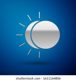 Silver Eclipse of the sun icon isolated on blue background. Total sonar eclipse.  Vector Illustration