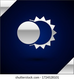 Silver Eclipse of the sun icon isolated on dark blue background. Total sonar eclipse.  Vector Illustration