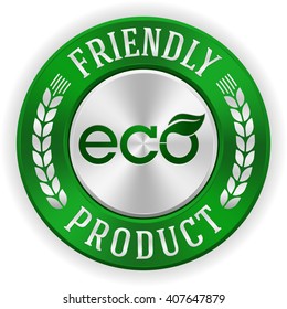 Silver eco friendly product badge with green metallic border
