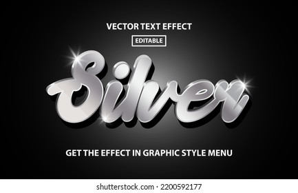 Silver editable text effect template - 3D lettering shiny silver metal on black background