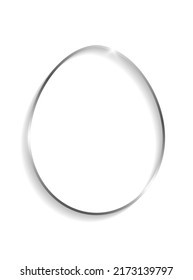 Silver egg shape frame with shadows and highlights isolated on a white background.