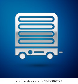 Silver Electric heater icon isolated on blue background. Infrared floor heater with remote control. House climate control.  Vector Illustration