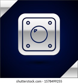 Silver Electric light switch icon isolated on dark blue background. On and Off icon. Dimmer light switch sign. Concept of energy saving.  Vector Illustration