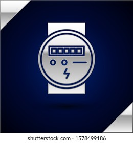 Silver Electric meter icon isolated on dark blue background.  Vector Illustration