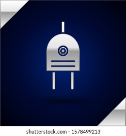 Silver Electric plug icon isolated on dark blue background. Concept of connection and disconnection of the electricity.  Vector Illustration