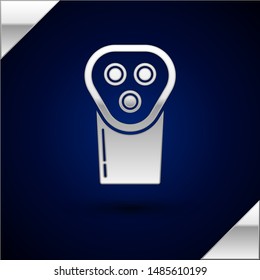 Silver Electrical hair clipper or shaver icon isolated on dark blue background. Barbershop symbol.  Vector Illustration